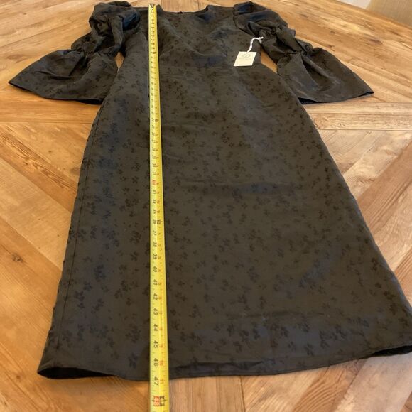 Tuckernuck Hyacinth House Black Jacquard Puff Sleeve Midi Darcy Dress Small NWT - Picture 10 of 11